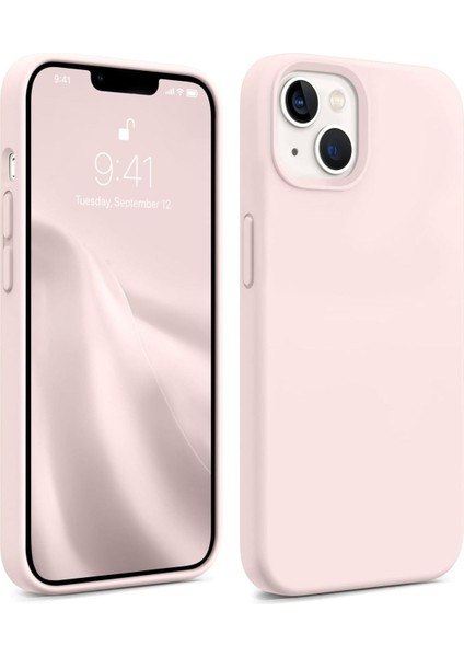 Iphone 13/14 Uyumlu Içi Kadife Lansman Silikon Kılıf Kapak Kum Pembe