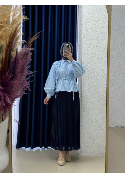 Yelique Omuzu Büzgülü Kısa GÖMLEK-BN4393 Bebe Mavisi fiyatları