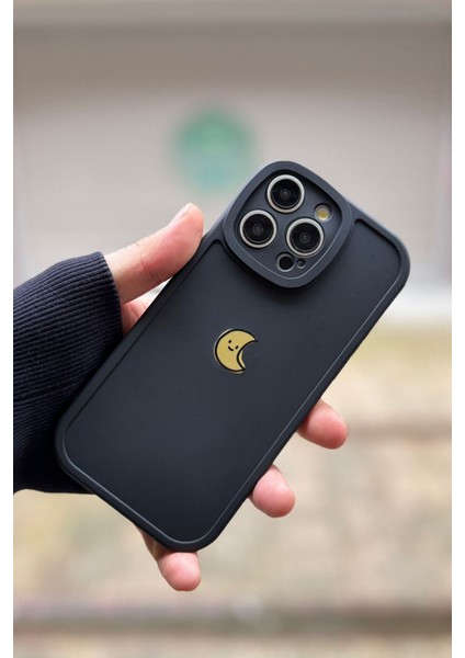 Iphone 14 Pro Max Uyumlu Kılıf Ay Desenli Darbelere Dayanıklı Kamera Korumalı Silikon Kapak Siyah