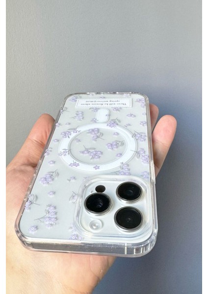 Iphone 16 Pro Max Kılıf Mor Çiçek Desenli Magsafe Şeffaf Kılıf Darbeye Dayanıklı Kapak fiyatları