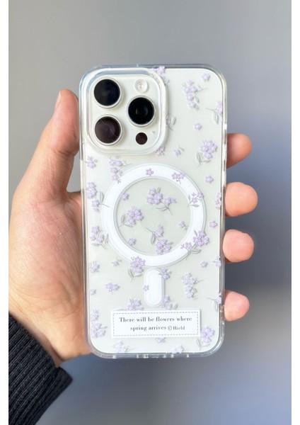 Iphone 16 Pro Max Kılıf Mor Çiçek Desenli Magsafe Şeffaf Kılıf Darbeye Dayanıklı Kapak modelleri