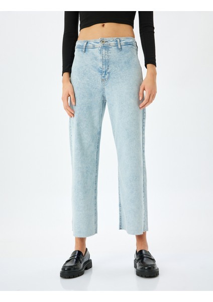 Yeni Sezon Yüksek Bel Kesik Paça Düğmeli Denim Pantolon - Culotte Jean