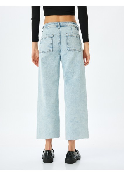 Yeni Sezon Yüksek Bel Kesik Paça Düğmeli Denim Pantolon - Culotte Jean