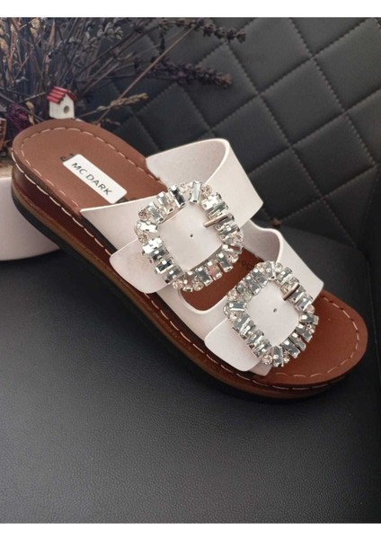 37145 Dolgu Topuklu Orotpedik Dikişli Taban Taşlı Terlik