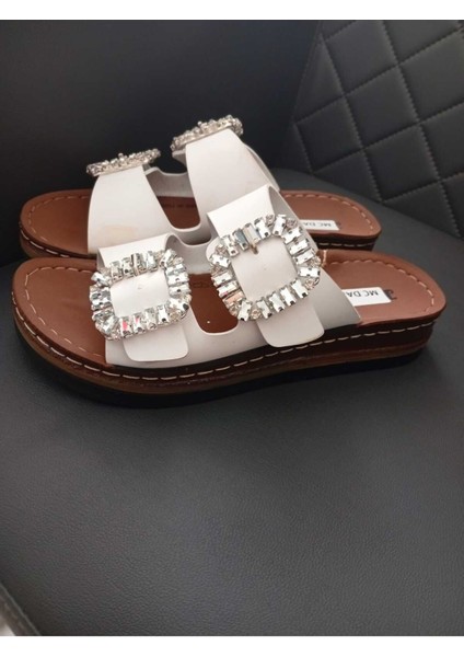 37145 Dolgu Topuklu Orotpedik Dikişli Taban Taşlı Terlik modelleri