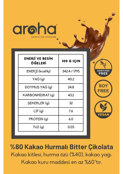 %60 Kakao Hurmalı Bitter Çikolata Şeker Ilavesiz - 45 G modelleri