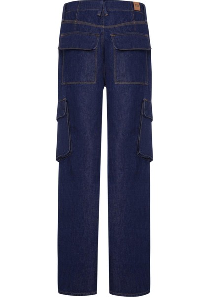 LAURA Cargo Fit Rinse Koyu İndigo Utility Kadın Jean Pantolon indirimleri