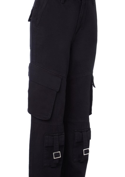 LAURA Cargo Fit Siyah Utility Kadın Jean Pantolon