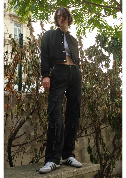 LAURA Cargo Fit Siyah Utility Kadın Jean Pantolon