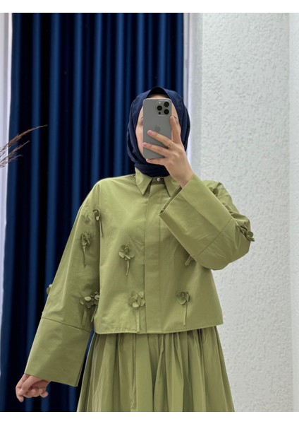 Serasya Çiçekli Kısa GÖMLEK-BN4411 Yeşil