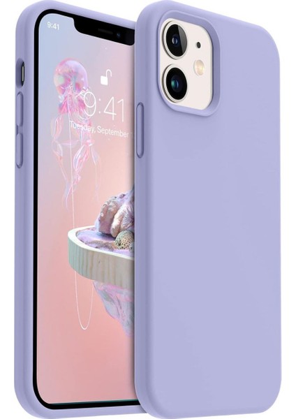Apple iPhone 12/12PRO Kılıf Kadife Lansman Soft Yumuşak Liquid Silikon Kamera Korumalı Kapak Lila