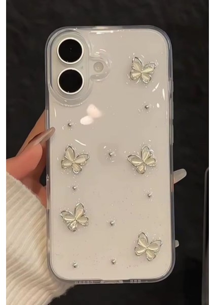 Apple iPhone 16 Uyumlu Kılıf Çiçek Kelebek Darbeye Karşı Dayanıklı Yumuşak Silikon Kapak