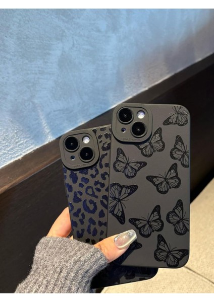 Iphone 13-14 Uyumlu Kılıf Mat Siyah Kelebek Darbelere Dayanıklı Yumuşak Kamera Korumalı Kapak modelleri