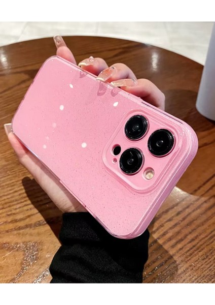 Apple iPhone 16 Pro Max Kılıf Simli Ince Darbe Dayanıklı Silikon Parlak Yumuşak Kapak Pembe