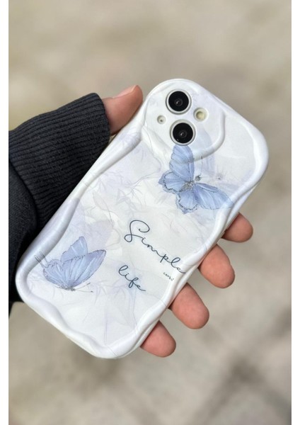 Iphone 15 Uyumlu Kılıf Dalgalı Kelebek Desenli Darbelere Karşı Dayanıklı Yumuşak Silikon Kapak