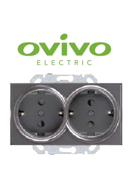 Füme Ikili Topraklı Piriz Çerçevesiz Grano - Priz ve Anahtar Için Uyumlu Çerçeve