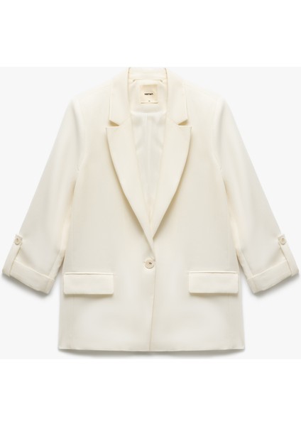 Yeni Sezon Modal Kumaş Karışımlı Uzun Kollu Cep Detaylı Kruvaze Blazer Ceket