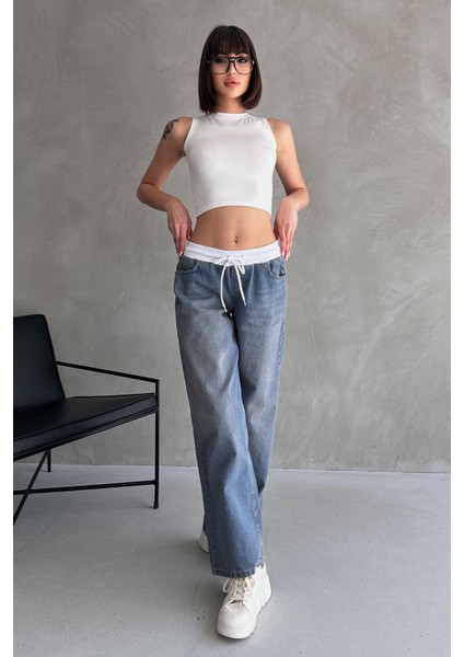 Yüksek Bel Bağcık Bel Detay Jean