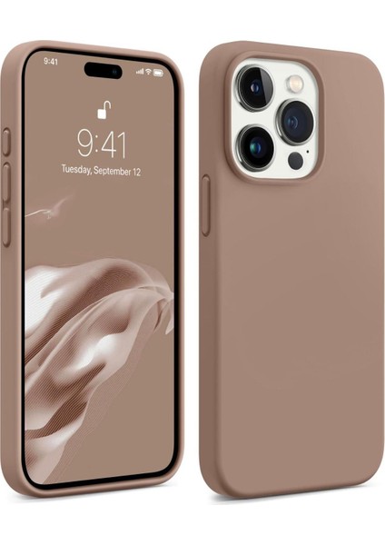 iPhone 15 Promax Kılıf Kadife Lansman Soft Yumuşak Liquid Silikon Kamera Korumalı Kapak Kahve