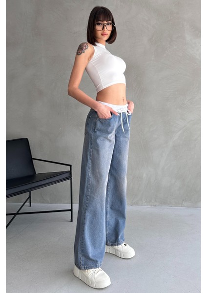 Yüksek Bel Bağcık Bel Detay Jean fırsatları