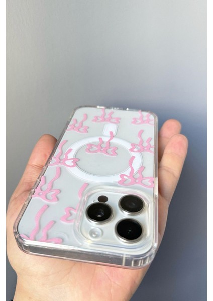 Iphone 16 Pro Kılıf Pembe Fiyonk Desenli Magsafe Şeffaf Kılıf Darbeye Dayanıklı Kapak fiyatları