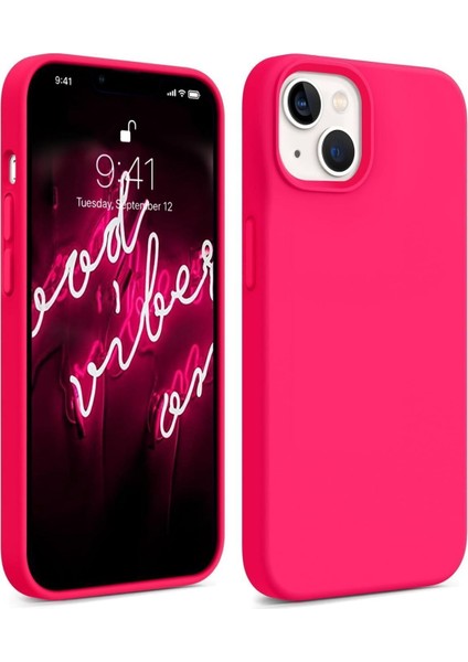 Apple Iphone 13-14 Lansman Kılıf Içi Kadifeli Kamera Yükseltili Silikon Kapak Fuşya Pembe
