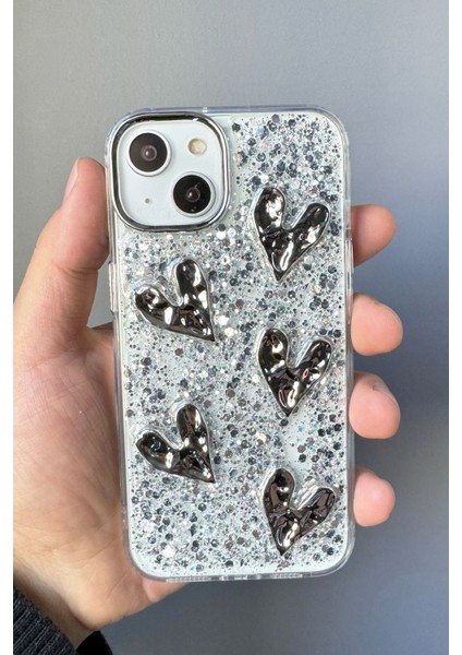 Apple iPhone 13-14 Uyumlu Kılıf Taşlı Kalp Figürlü Darbeye Karşı Dayanıklı Sert Silikon Kapak fiyatları