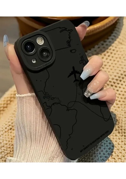 Iphone 15 Uyumlu Kılıf Mat Siyah Harita Desenli Darbelere Dayanıklı Yumuşak Kamera Korumalı Kapak fiyatları