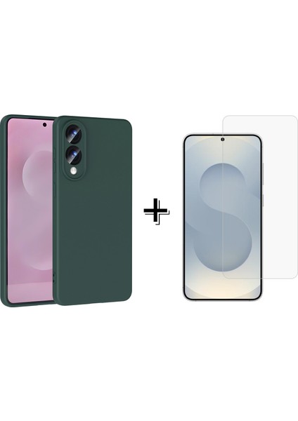 Samsung Galaxy S25 Edge Liquid Kadife Lansman Silikon Kılıf + Temperli Cam Ekran Koruyucu
