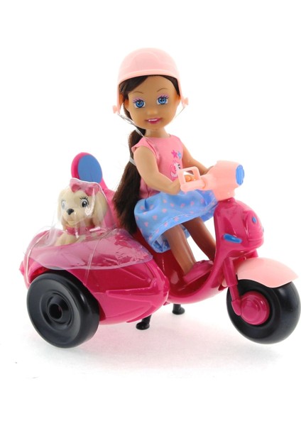 Cute Doll Mini Bebek ve Köpekli Mor Motorsiklet