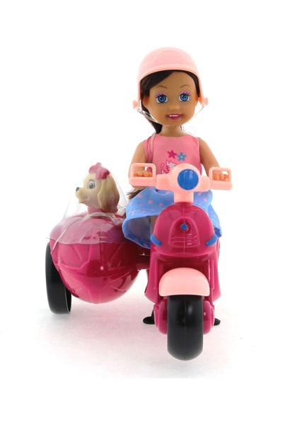 Cute Doll Mini Bebek ve Köpekli Mor Motorsiklet