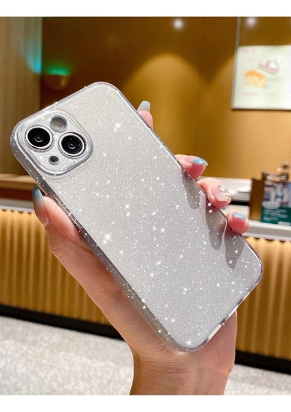 Iphone 13-14 Uyumlu Kılıf Simli Ince Darbeye Dayanıklı Silikon Parlak Kılıf Yumuşak Kapak Silver