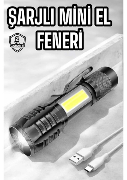 El Feneri LED USB Şarjlı Zoom Mini LED Işık Acil Durum Feneri