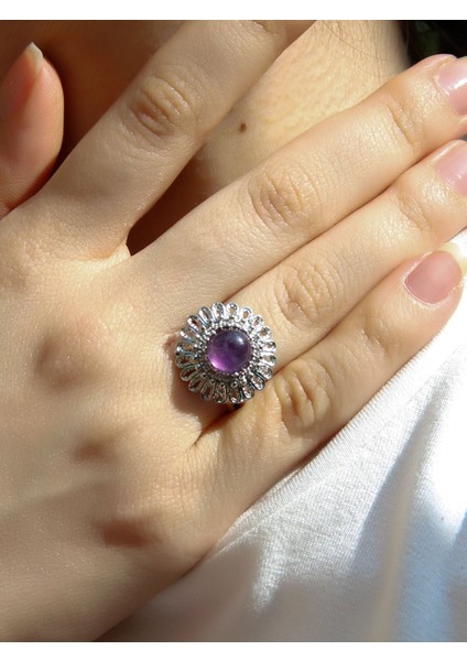 Doğal Taş Ametist Doğal Taşlı Telkari Model Kadın Ayarlanabilir Gümüş Kaplama Yüzük EUY63AMTR fiyatları