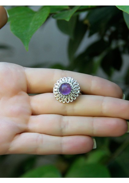 Doğal Taş Ametist Doğal Taşlı Telkari Model Kadın Ayarlanabilir Gümüş Kaplama Yüzük EUY63AMTR modelleri