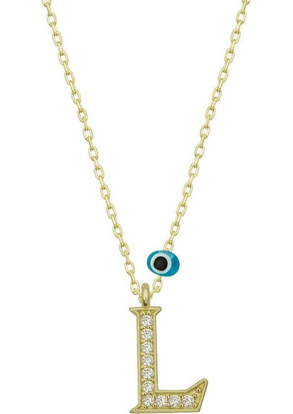 925 Ayar Gümüş Nazar Gold L Harfi Kadın Gümüş Kolye (T6788) (336336)