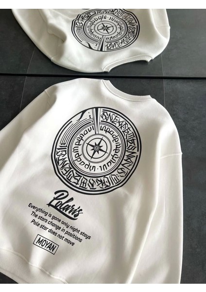 Kışlık Bisiklet Yaka Ön ve Arka Baskılı Sweatshirt - Beyaz fırsatları