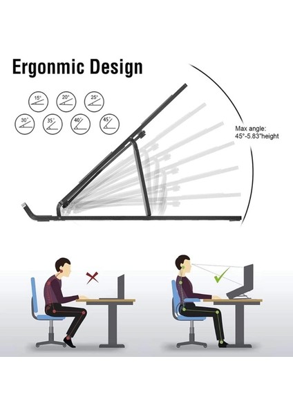Pratik 7 Kademeli Ayarlı Katlanabilir Laptop Tablet Standı Siyah