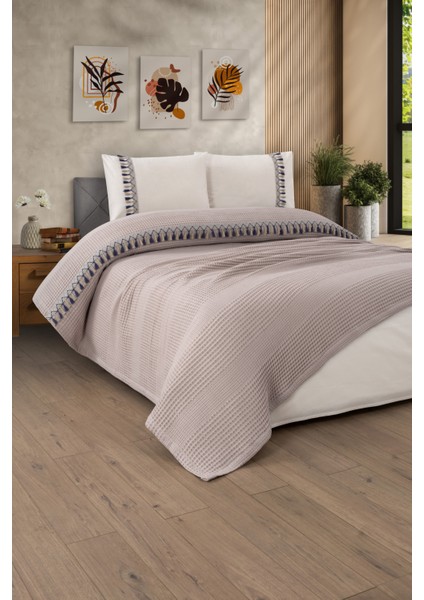 Çift Kişilik 4 Parça Püsküllü Havuz Pike Takımı - Tiffany- Natür