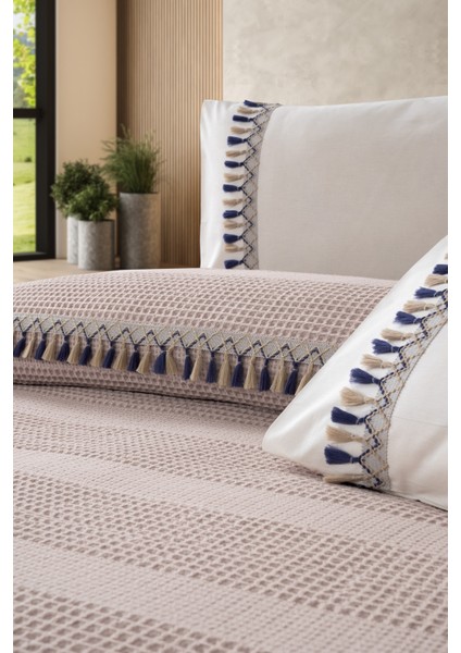 Çift Kişilik 4 Parça Püsküllü Havuz Pike Takımı - Tiffany- Natür modelleri