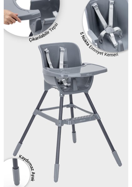 Ergo Mama Sandalyesi Gri 0-3 Yaş İçin Dayanıklı Metal Yapı ve Emniyet Kemeri