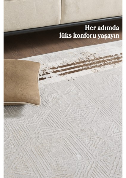 Modern Desenli Polyester Dokuma Halı Salon Halısı Oturma Odası Halısı Mutfak Halısı Kahverengi Halı