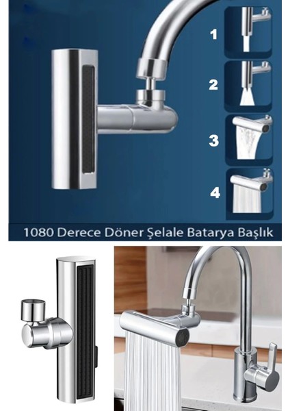 Krom Tasarruflu Şelale Musluk Başlığı 4 Modlu, Ayarlanabilir, Su Tasarrufu Sağlayan Pratik Başlık