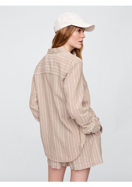 Kadın Açık Bej Keten Karışımı Easy Gömlek indirimleri