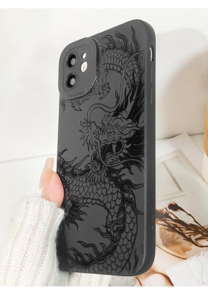 Iphone 12 Uyumlu Kılıf Mat Siyah Ejderha Desenli Darbelere Dayanıklı Yumuşak Kamera Korumalı Kapak modelleri