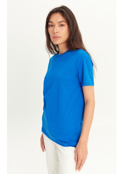 Erkek Saks Mavi %100 Pamuk Slim Fit Dar Kesim Bisiklet Yaka Tişört indirimleri