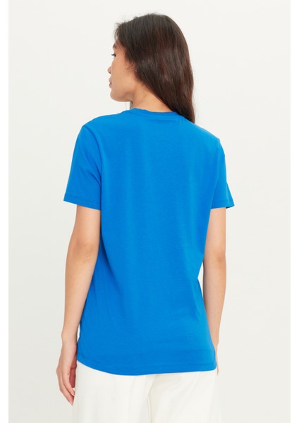 Erkek Saks Mavi %100 Pamuk Slim Fit Dar Kesim Bisiklet Yaka Tişört