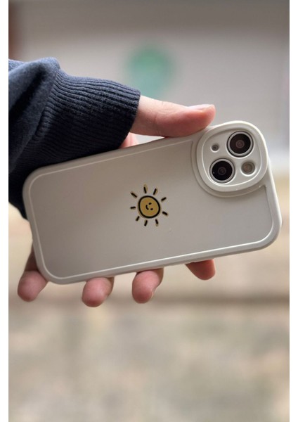 Iphone 15 Plus / 14 Plus Uyumlu Kılıf Güneş Desenli Kamera Korumalı Silikon Kapak Krem fiyatları