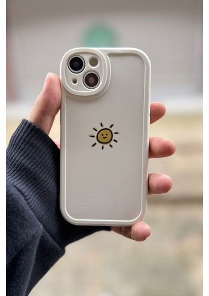 Iphone 15 Plus / 14 Plus Uyumlu Kılıf Güneş Desenli Kamera Korumalı Silikon Kapak Krem modelleri