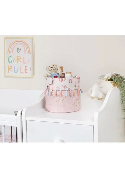 Baby Kullanımı Kolay Desenli Taşınabilir Düzenleyici Yuvarlak Sepet(Pembe)